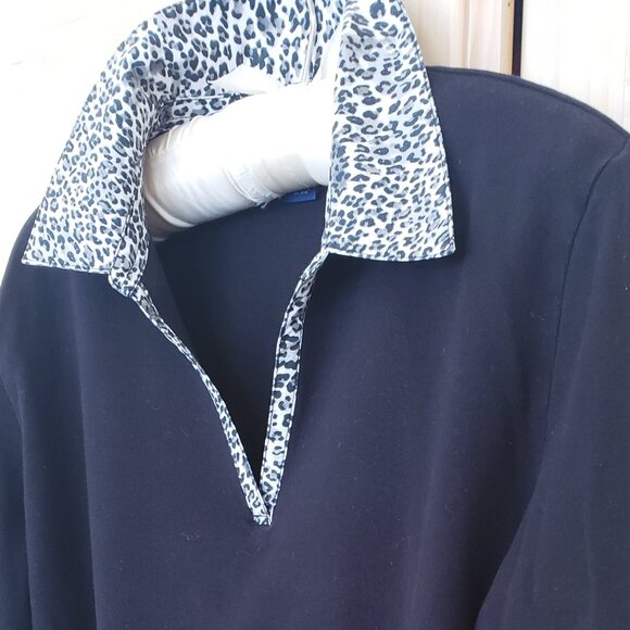 Karen Scott Black Pullover V Neck Knit Shirt with Patterned Collar and Cuffs XL - Picture 3 of 5